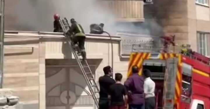 آتش سوزی ساختمان در فلکه رودکی ولیعصر تبریز